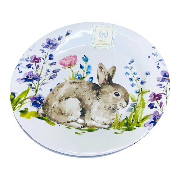 The Prairie Easter Rabbit Bunny Floral Melamine Salad Plates 4PC Set Garden - Picture 4 of 6